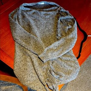 Gray Cowl Neck Sweater with Ribbed Cuffs